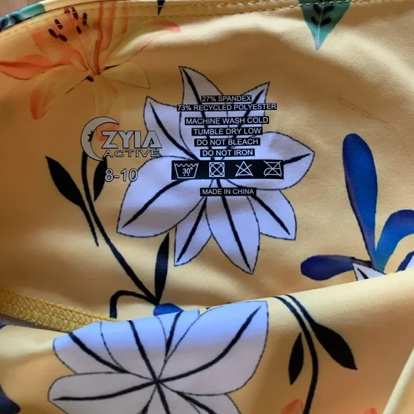ZYIA Active Floral Print Leggings - Yellow and Blue. - Picture 2 of 3